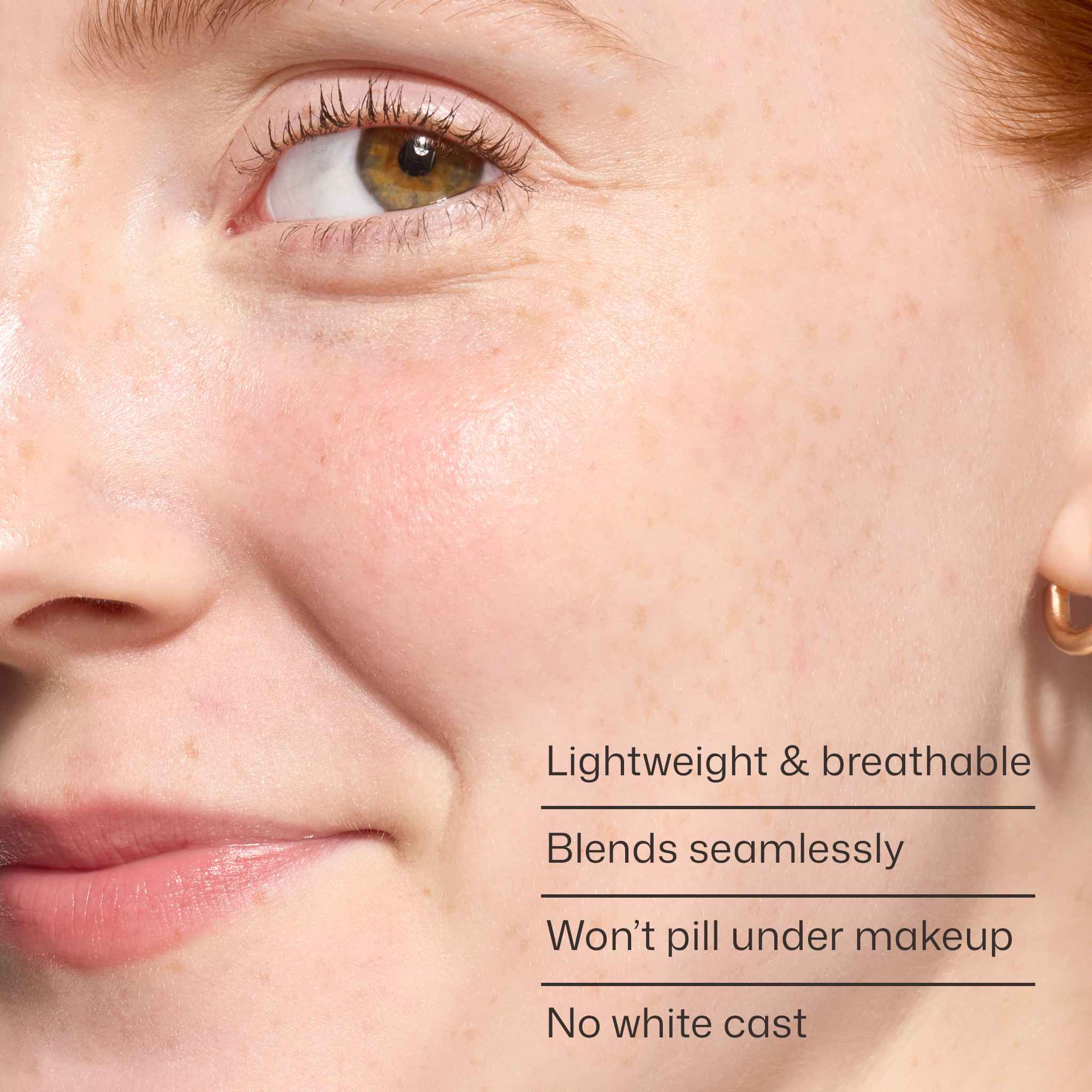 Close up of skin showing EltaMD UV Daily sunscreen benefits with no white cast
