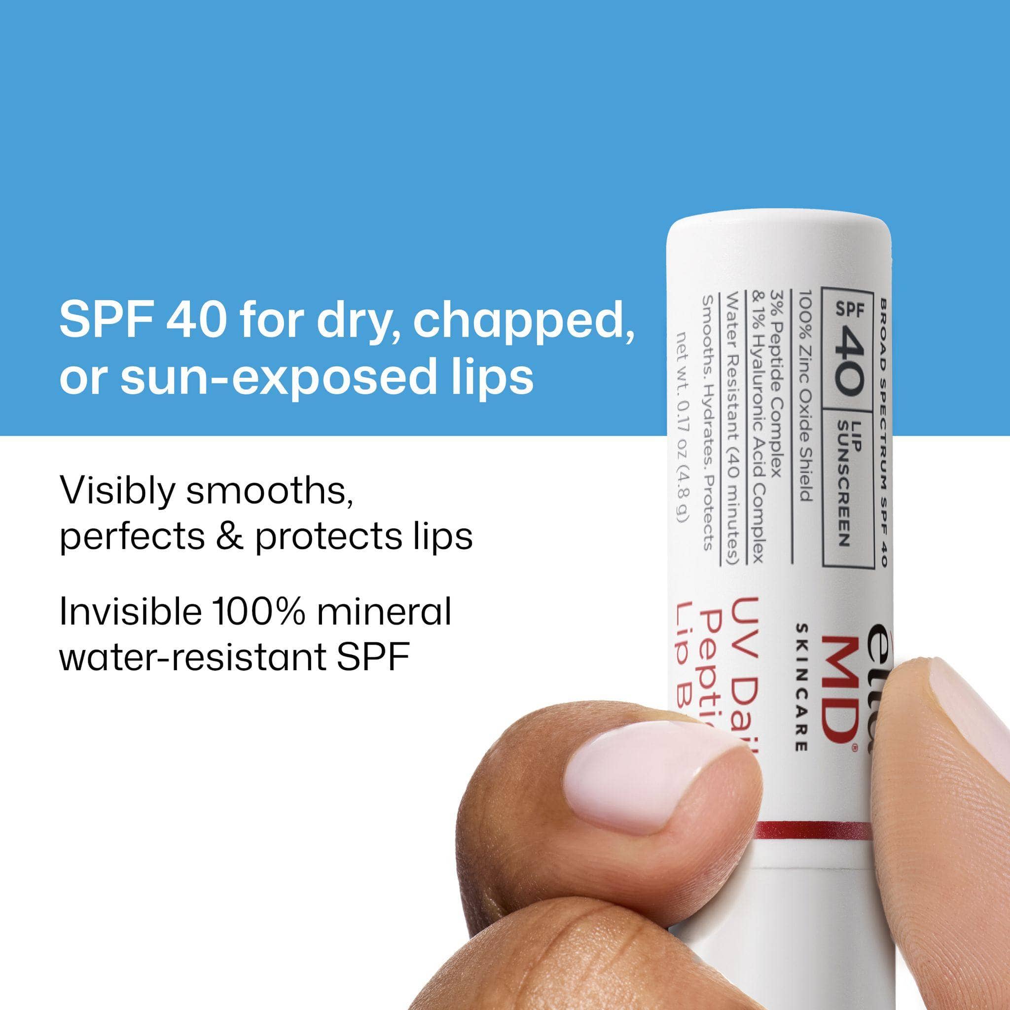EltaMD UV Daily Peptide Lip Balm SPF 40 for dry chapped or sun-exposed lips with mineral water-resistant protection