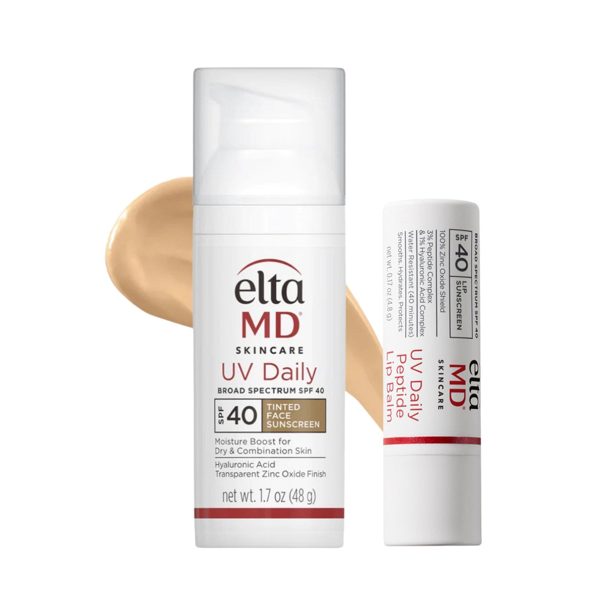 EltaMD UV Daily Tinted SPF 40 face sunscreen with peptide lip balm SPF 40