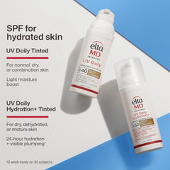 EltaMD UV Daily Tinted SPF 40 versus UV Daily Hydration+ Tinted SPF 50 comparison for dry dehydrated and mature skin