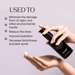 Woman dispensing Exo Sun after-sun treatment into hand for UV damage relief