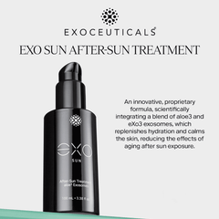Exo Sun after-sun treatment bottle with aloe3 and exosome formula description