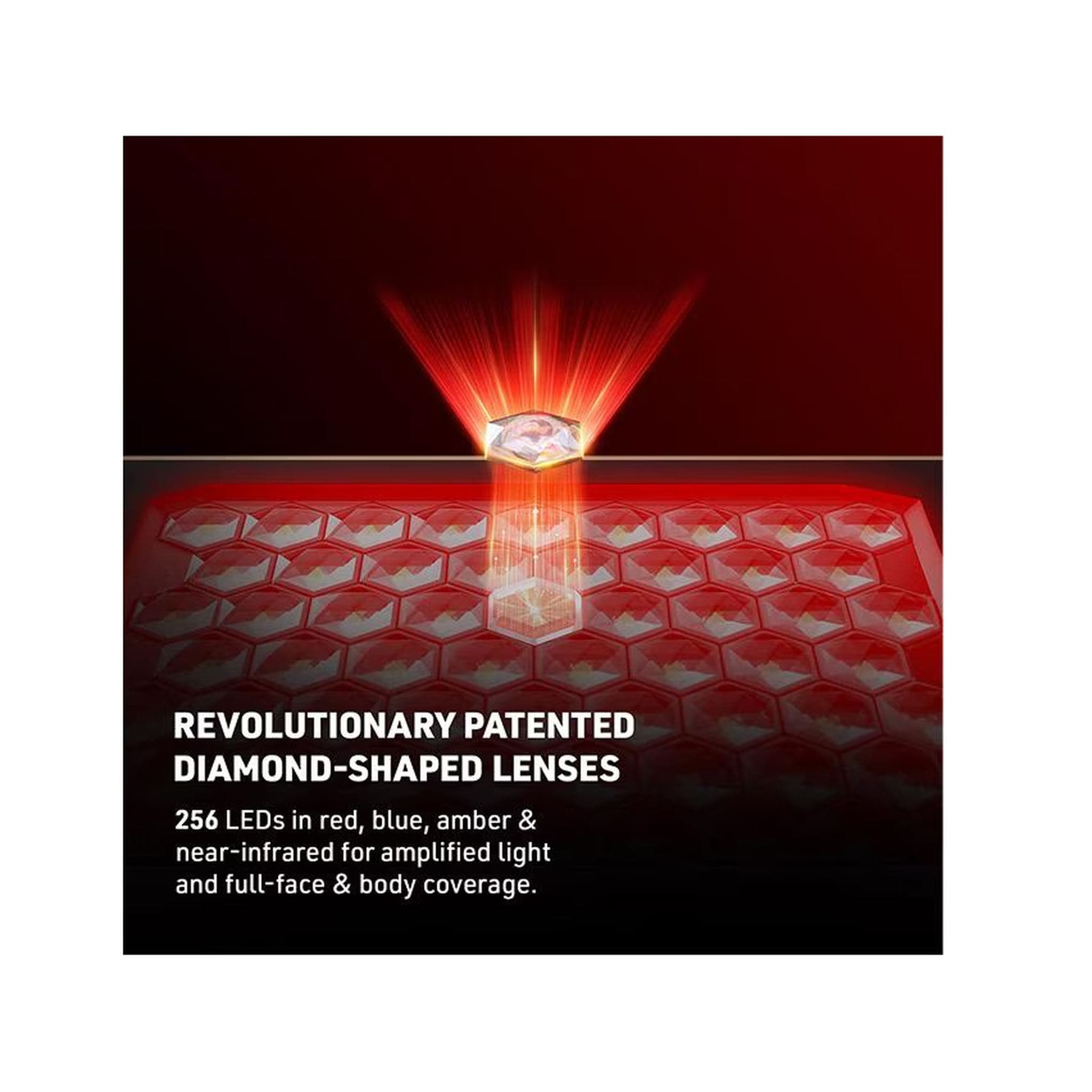 Diamond shaped lenses amplify red light therapy