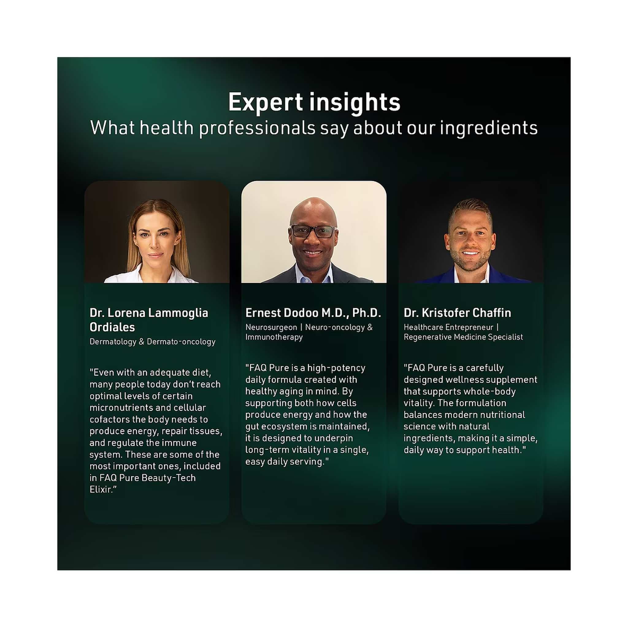 Doctors sharing expert insights on FAQ Pure ingredients