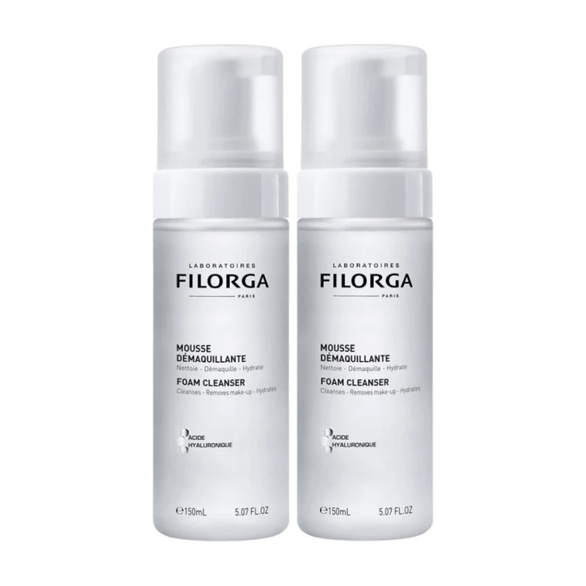 Filorga Foam Cleanser Duo 150ml bottles with hyaluronic acid for cleansing makeup removal and hydration