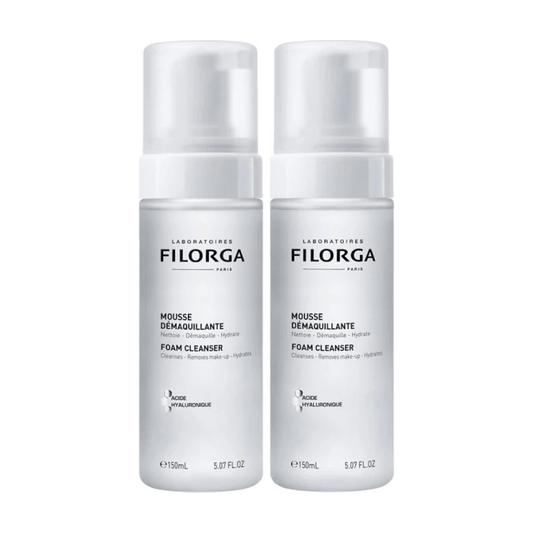 Filorga Foam Cleanser Duo 150ml bottles with hyaluronic acid for cleansing makeup removal and hydration