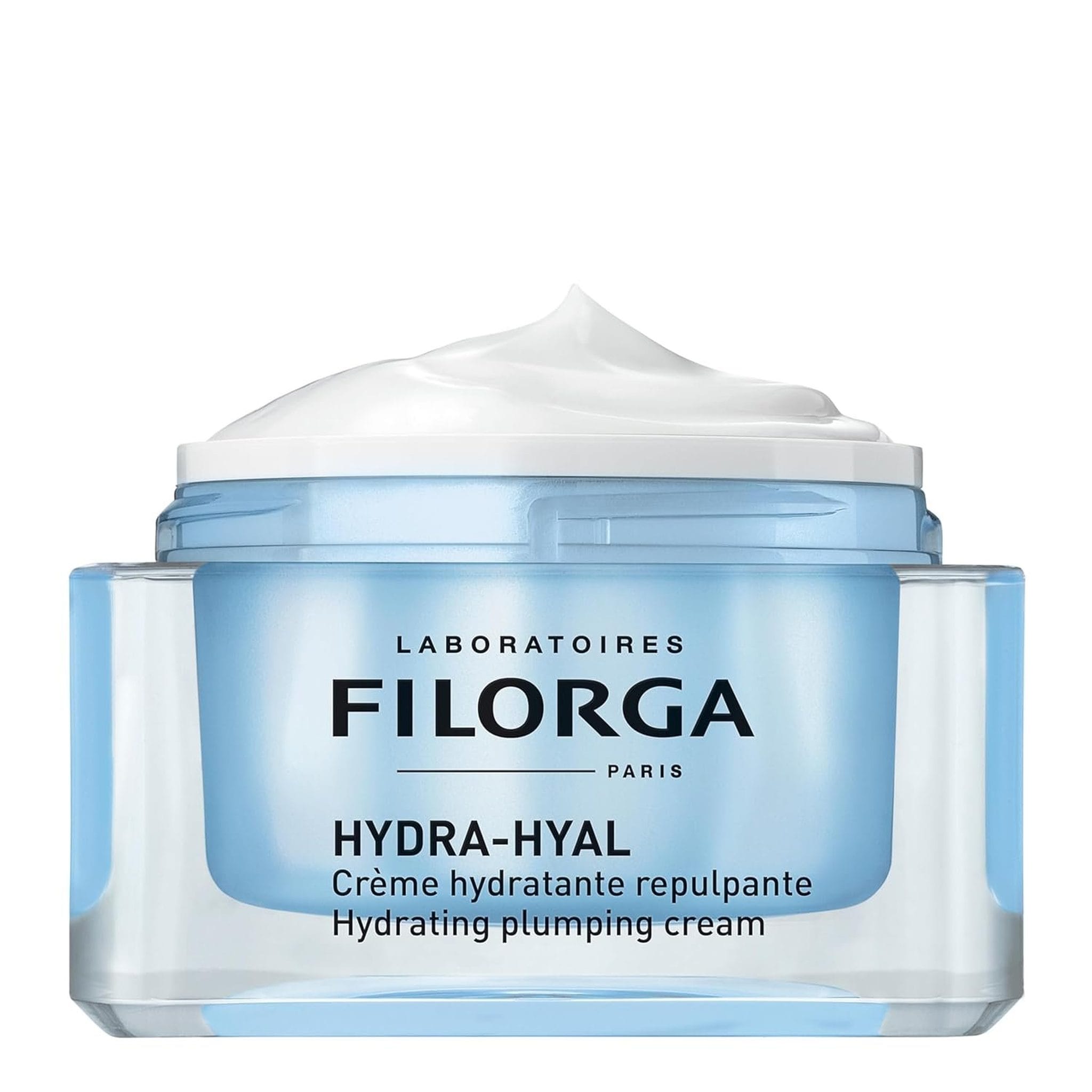 Filorga Hydra-Hyal hydrating plumping cream open jar showing rich white cream texture