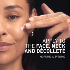 Woman applying Filorga NCEF-Revitalize cream to face neck and decollete morning and evening