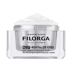 Filorga NCEF-Revitalize Eyes revitalizing brightening eye cream open jar on white background