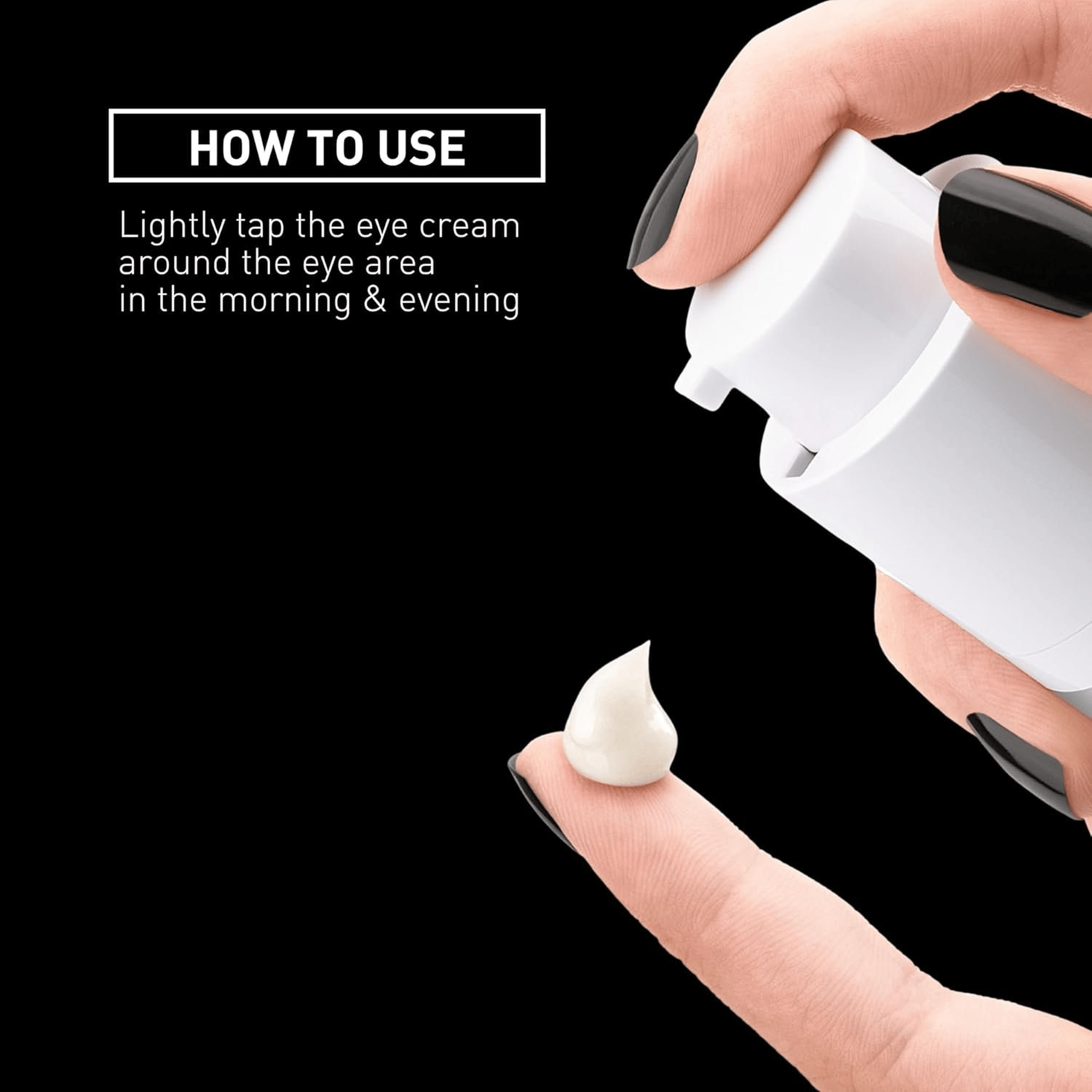 Filorga Optim-Eyes eye cream application dispensing pump onto fingertip morning and evening use