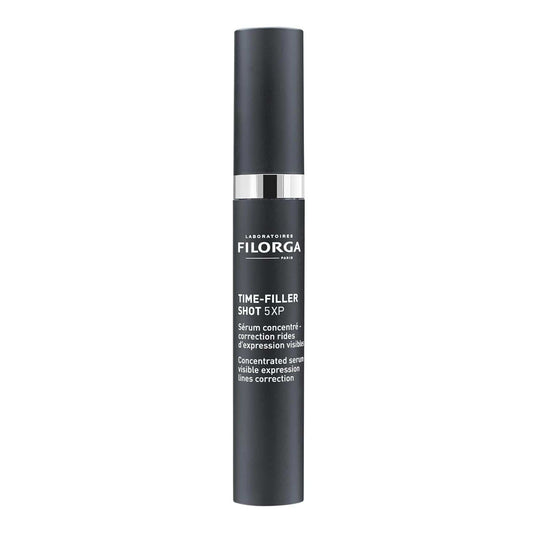 Filorga Time-Filler Shot 5XP concentrated serum for visible expression lines correction dark tube white background