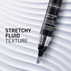 Filorga Time-Filler Shot 5XP stretchy fluid texture pen applicator on wavy surface