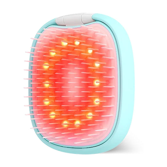 Angled view of FOREO FLIP LED detangling hair brush glowing with red light through flexible bristles