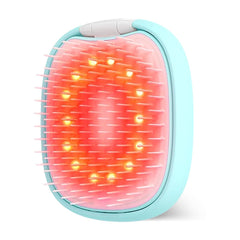 Angled view of FOREO FLIP LED detangling hair brush glowing with red light through flexible bristles