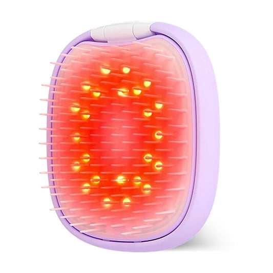 FOREO FLIP plus LED detangling hair brush in lavender glowing with red light through flexible bristles