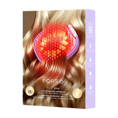 FOREO FLIP plus LED detangling hairbrush retail box to strengthen hair reduce damage and balance scalp