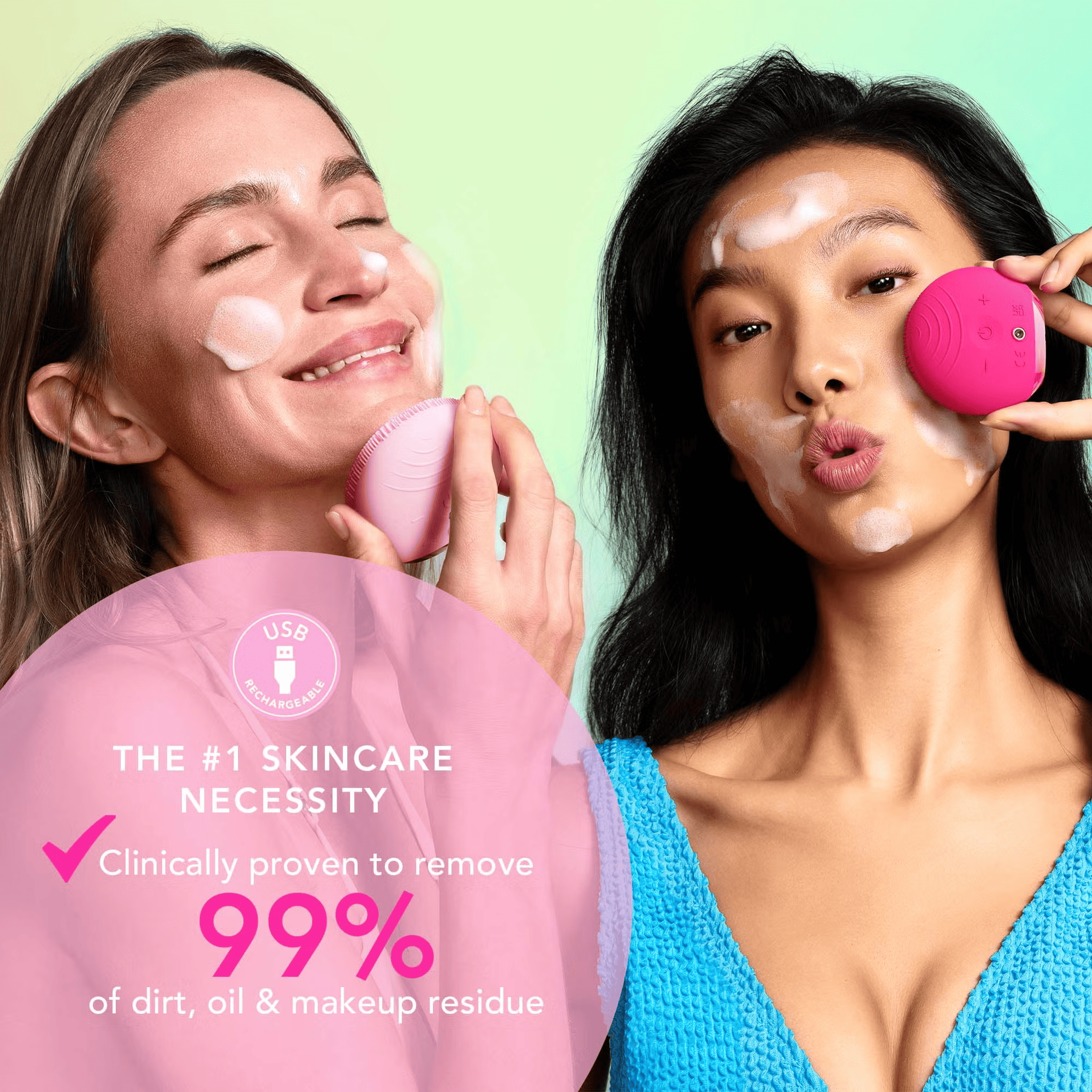 Women using Foreo Luna 4 play brush to cleanse and remove makeup 5