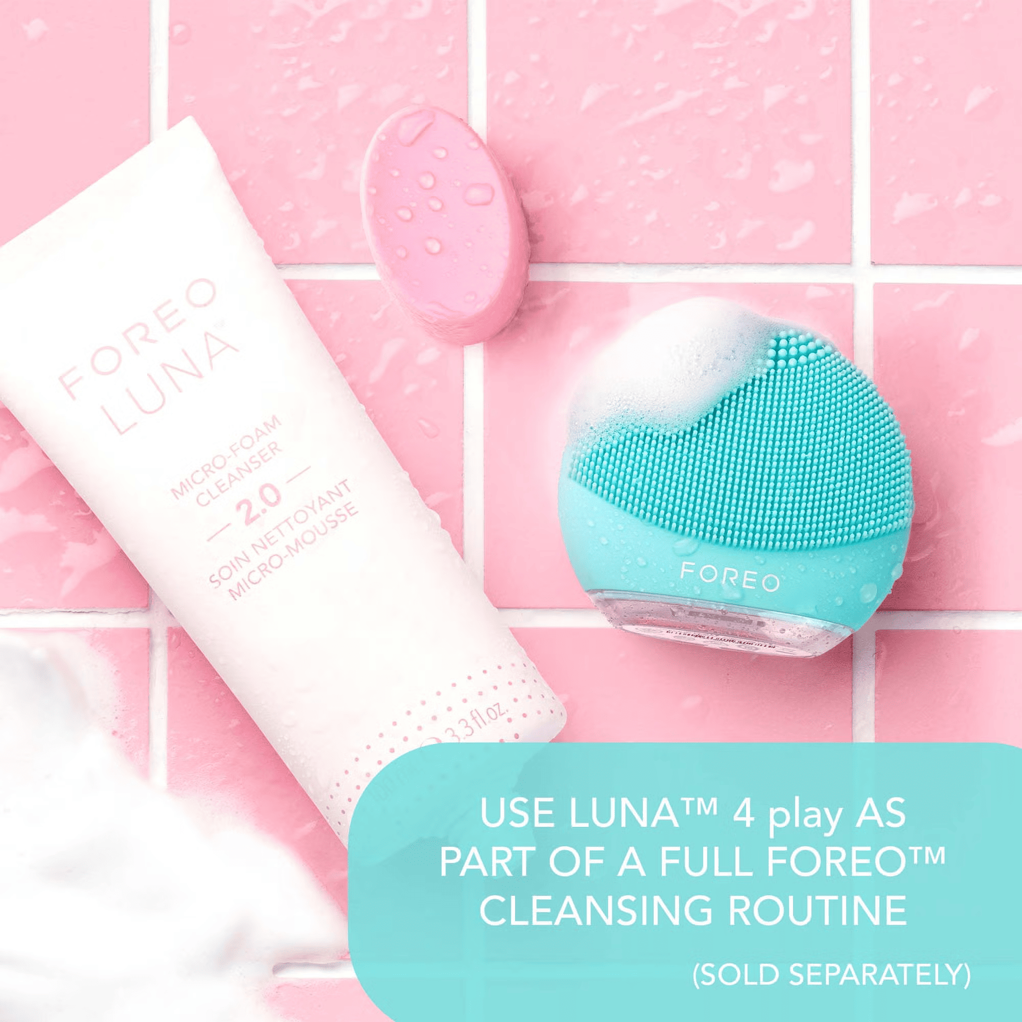 Foreo Luna 4 play mint brush with Luna cleanser in shower routine 6