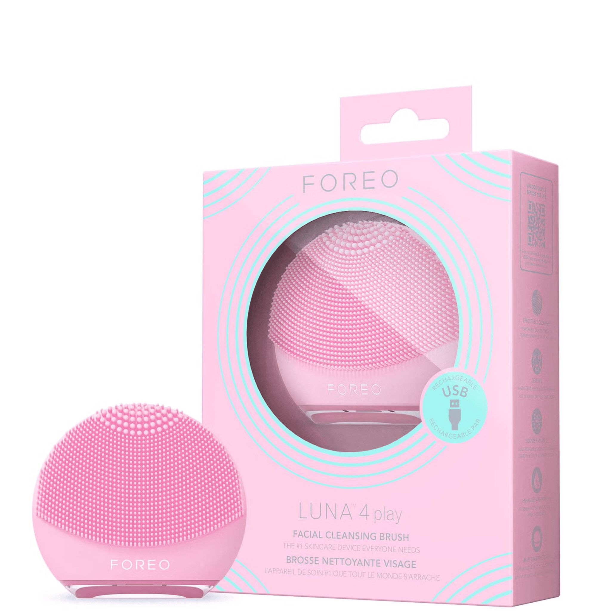 Foreo Luna 4 play pink facial cleansing brush with retail packaging box 2