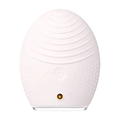 Back of FOREO LUNA 5 LED cleansing device showing textured massage side power button and charging port
