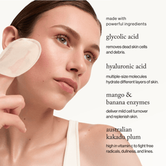 goop Beauty 15% Glycolic Acid Overnight Glow Peel exfoliating treatment pads with 15% glycolic acid to smooth texture and brighten skin overnight. Available at Exclusive Beauty Club.