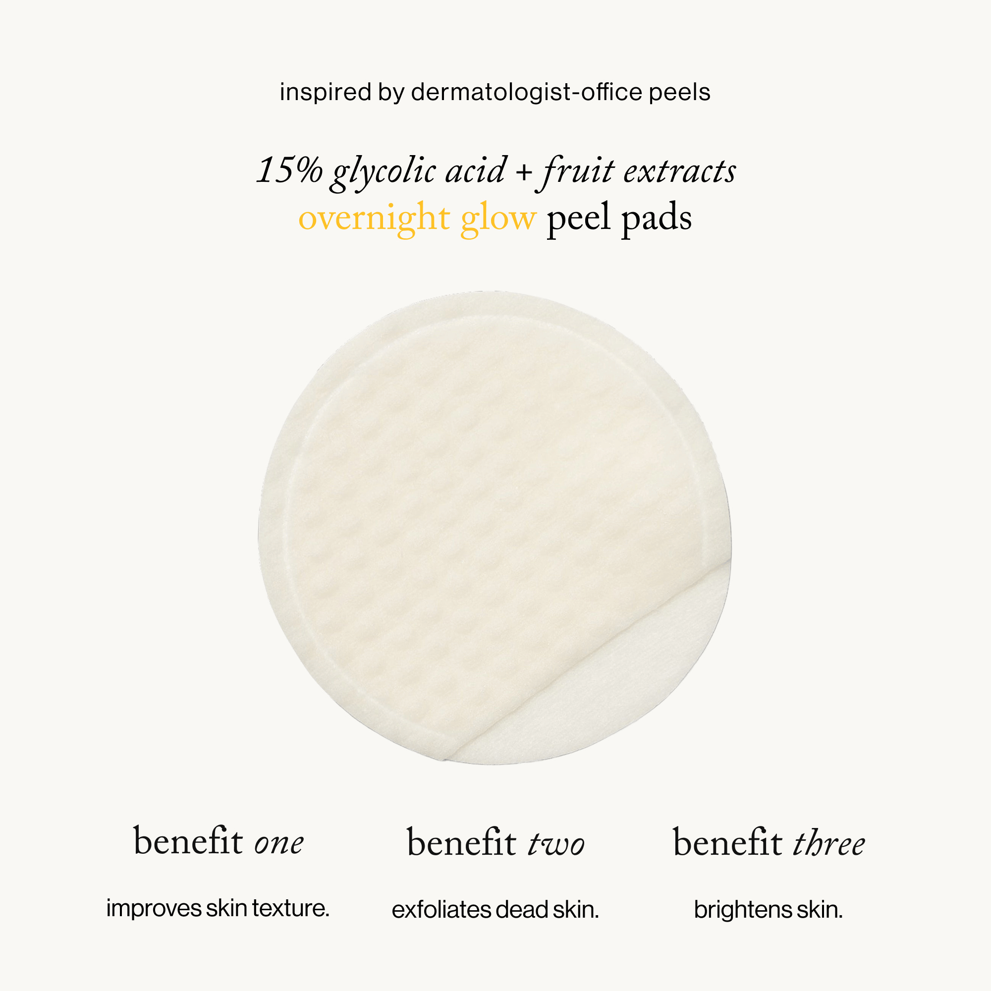 goop Beauty 15% Glycolic Acid Overnight Glow Peel exfoliating treatment pads with 15% glycolic acid to smooth texture and brighten skin overnight. Available at Exclusive Beauty Club.