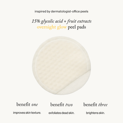 goop Beauty 15% Glycolic Acid Overnight Glow Peel exfoliating treatment pads with 15% glycolic acid to smooth texture and brighten skin overnight. Available at Exclusive Beauty Club.