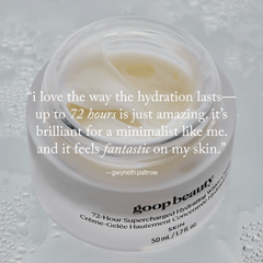 goop Beauty 72-Hour Supercharged Hydrating Water-Cream lightweight moisturizer with niacinamide and superfood extracts for long-lasting hydration. Available at Exclusive Beauty Club.