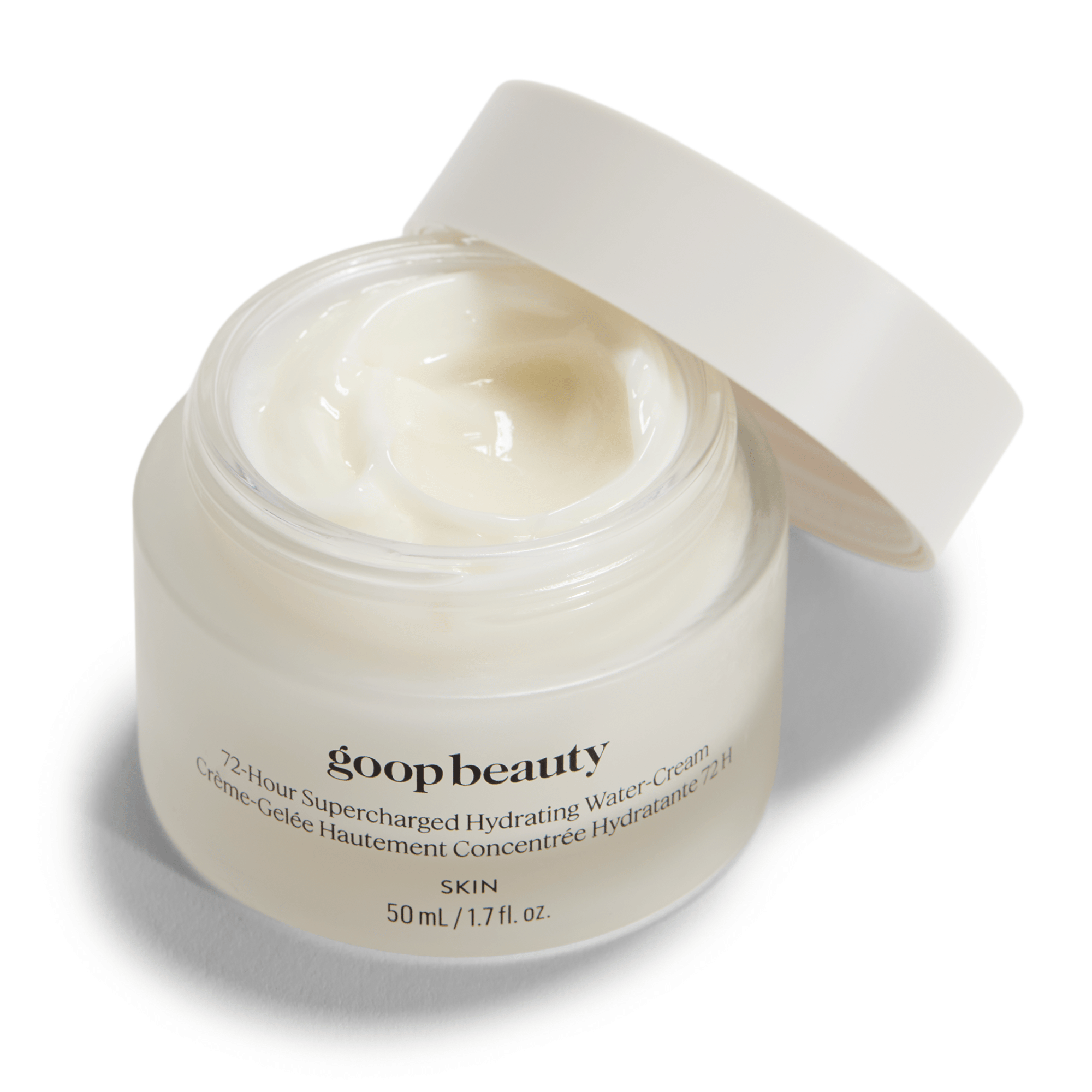goop Beauty 72-Hour Supercharged Hydrating Water-Cream lightweight moisturizer with niacinamide and superfood extracts for long-lasting hydration. Available at Exclusive Beauty Club.