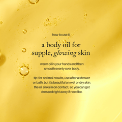 goop Beauty Afterglow Body Oil nourishing body oil with sea buckthorn, raspberry seed oil, and squalane for hydrated glowing skin. Available at Exclusive Beauty Club.