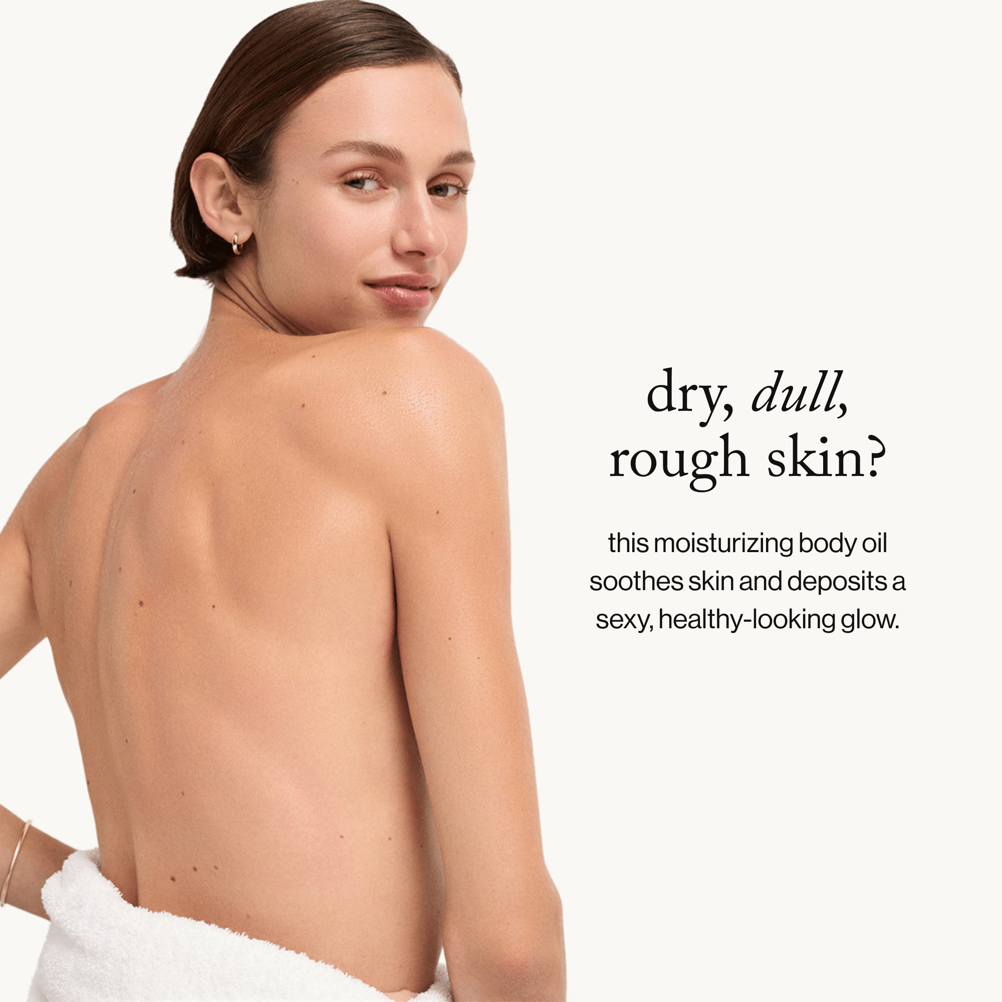 goop Beauty Afterglow Body Oil nourishing body oil with sea buckthorn, raspberry seed oil, and squalane for hydrated glowing skin. Available at Exclusive Beauty Club.