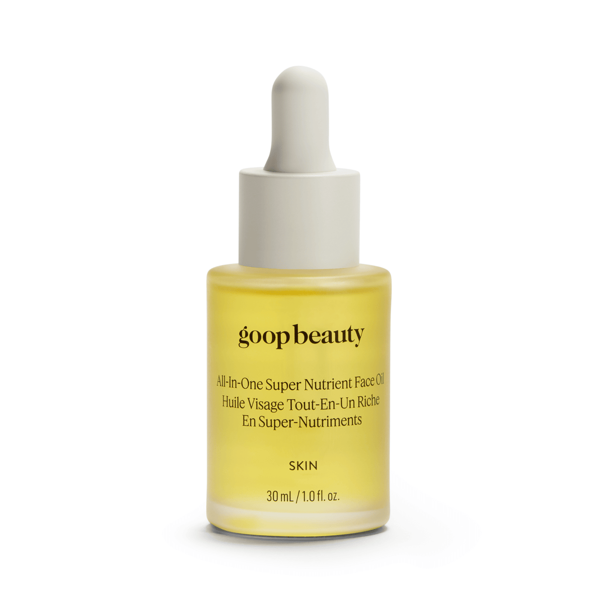 goop Beauty All-in-One Super Nutrient Face Oil nourishing botanical facial oil with cacay oil, bakuchiol, and antioxidant-rich plant oils for smoother, radiant skin. Available at Exclusive Beauty Club.