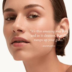 goop Beauty Cloudberry Exfoliating Jelly Cleanser gentle exfoliating jelly face cleanser with cloudberry, fruit enzymes, and squalane for smoother glowing skin. Available at Exclusive Beauty Club.