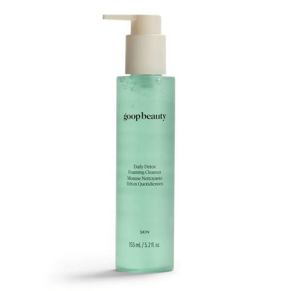 goop Beauty Daily Detox Foaming Cleanser gel-to-foam facial cleanser with malachite, fruit AHAs, and hyaluronic acid for clean refreshed skin. Available at Exclusive Beauty Club.