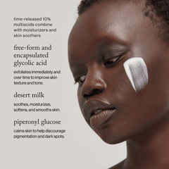 goop Beauty Dark Spot Exfoliating Sleep Milk overnight exfoliating serum with glycolic and lactic acids to smooth texture and fade dark spots. Available at Exclusive Beauty Club.