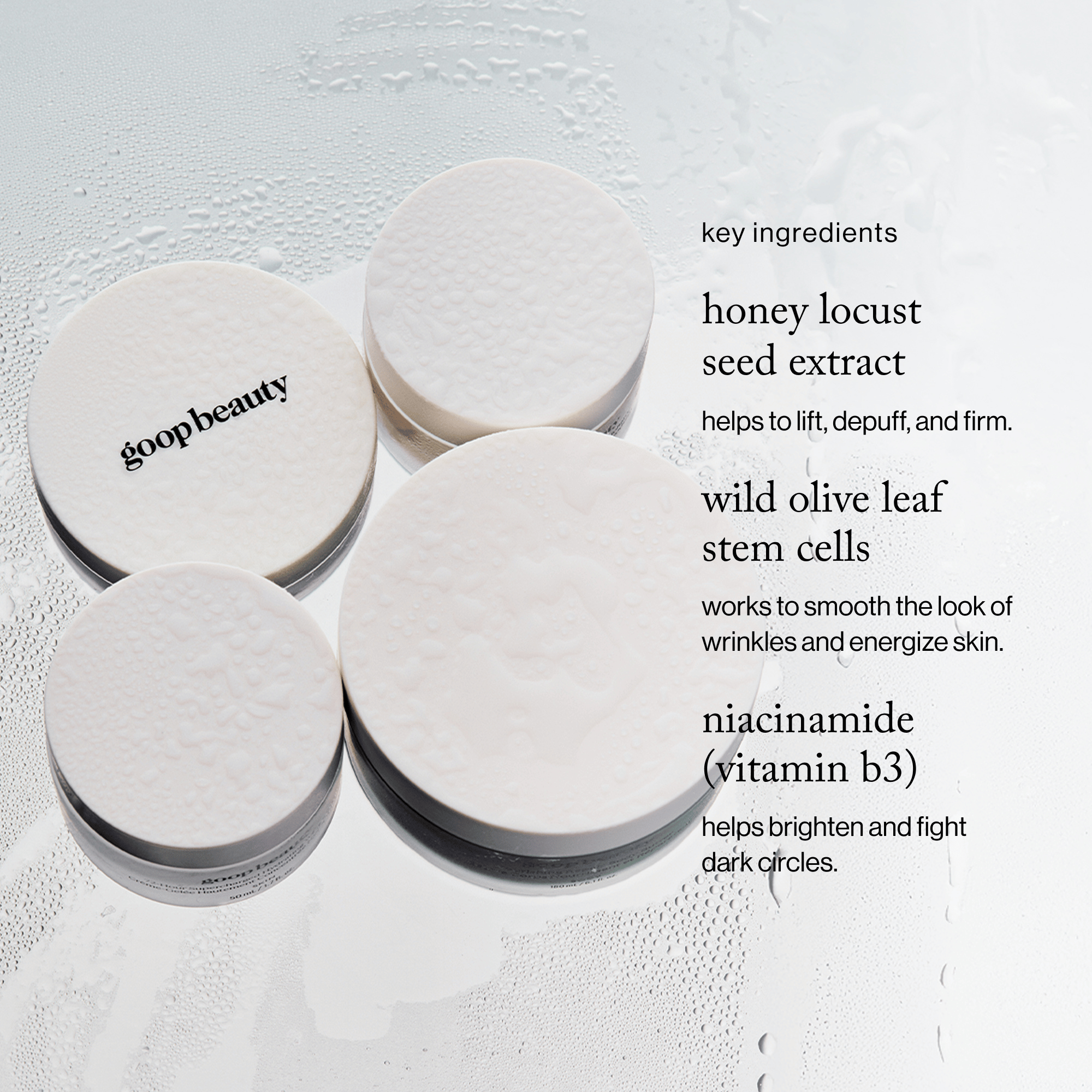 goop Beauty Lift + Depuff Eye Masks hydrating under-eye patches with niacinamide and beta-glucan to reduce puffiness and brighten dark circles. Available at Exclusive Beauty Club.