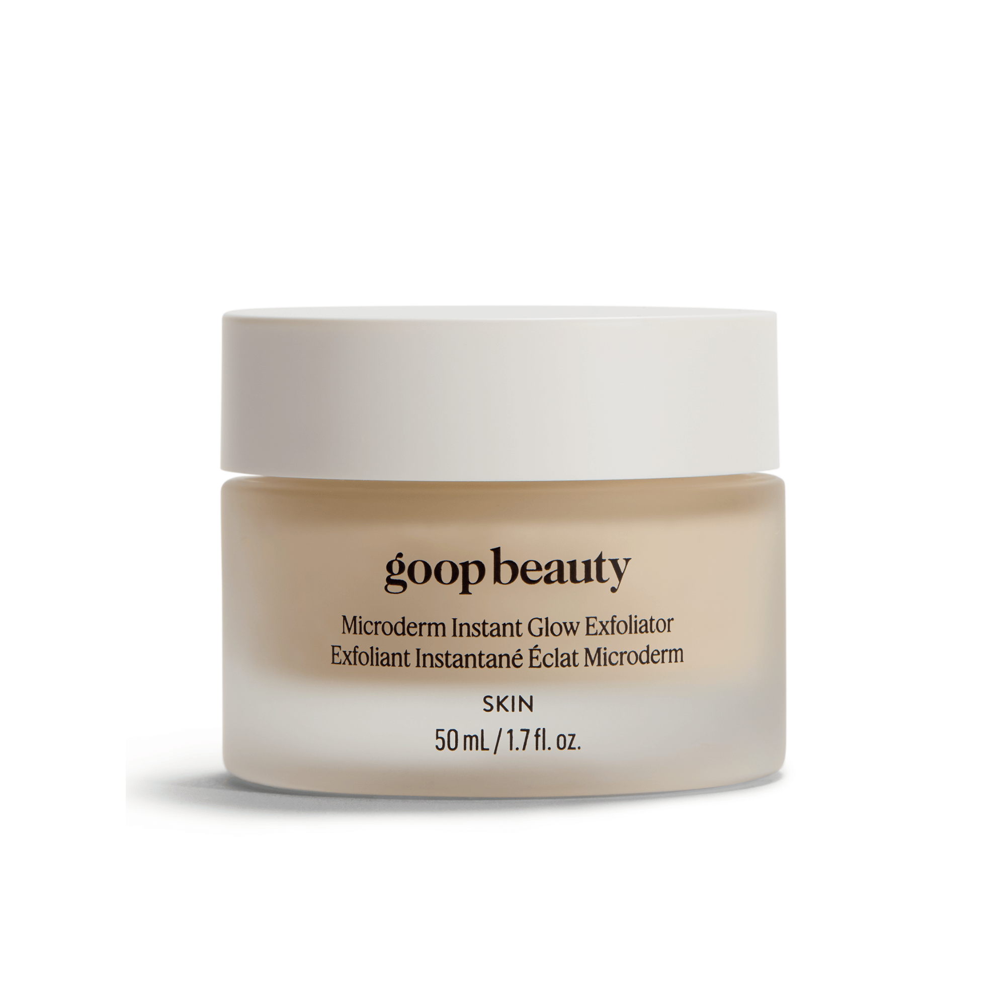 goop Beauty Microderm Instant Glow Exfoliator dual-action exfoliating face scrub with mineral micro-exfoliants and glycolic acid for smoother, brighter skin. Available at Exclusive Beauty Club.
