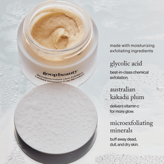 goop Beauty Microderm Instant Glow Exfoliator dual-action exfoliating face scrub with mineral micro-exfoliants and glycolic acid for smoother, brighter skin. Available at Exclusive Beauty Club.