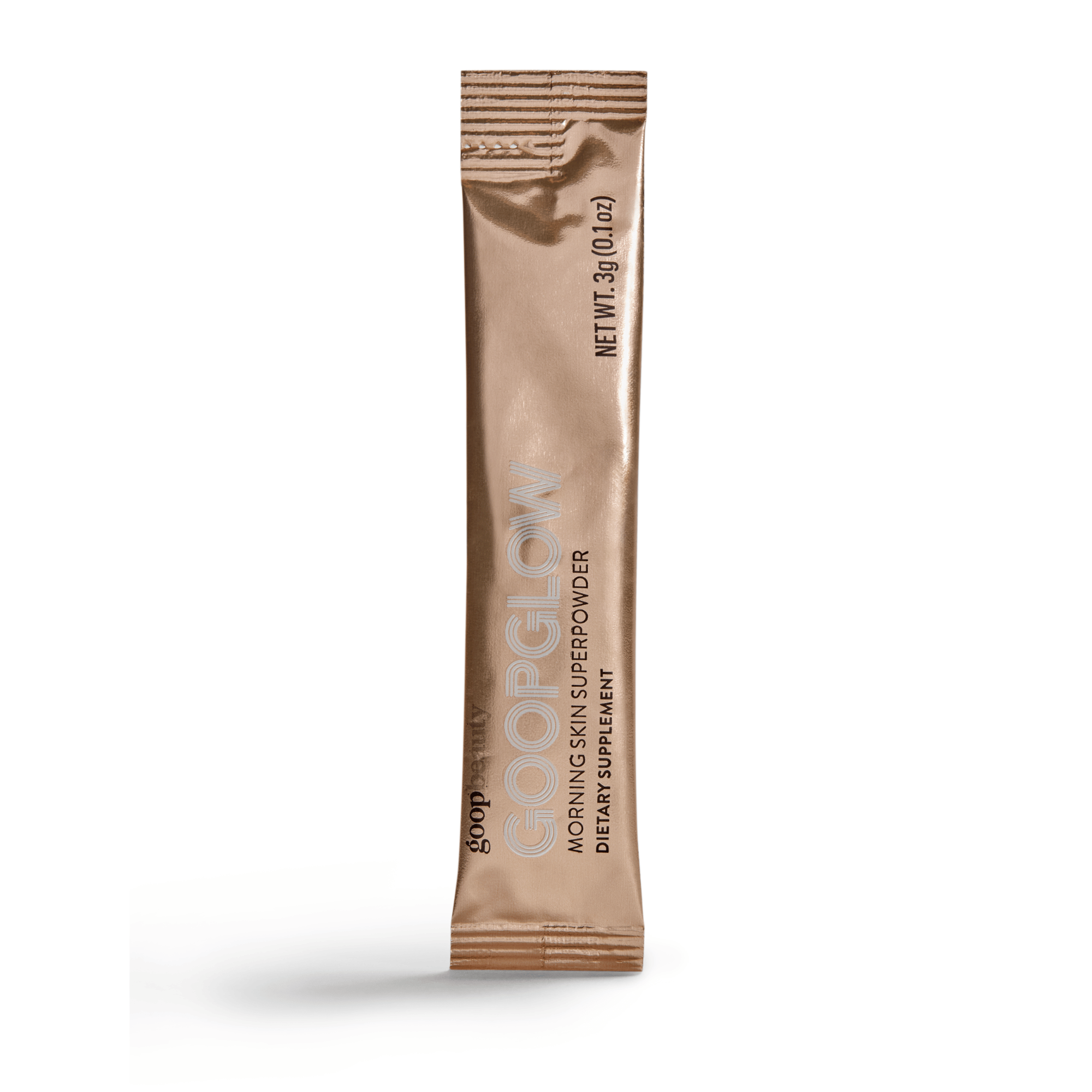 goop Beauty GOOPGLOW Morning Skin Superpowder antioxidant skin supplement drink mix with vitamin C, vitamin E, and CoQ10 for healthy glowing skin. Available at Exclusive Beauty Club.