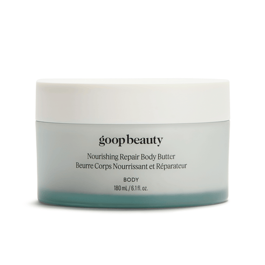 goop Beauty Nourishing Repair Body Butter rich hydrating body butter with shea butter, cupuaçu butter, and antioxidant botanicals for smooth radiant skin. Available at Exclusive Beauty Club.