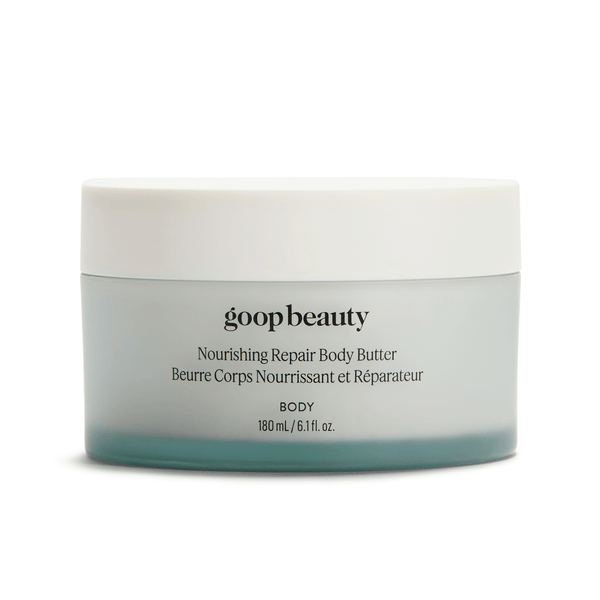 goop Beauty Nourishing Repair Body Butter rich hydrating body butter with shea butter, cupuaçu butter, and antioxidant botanicals for smooth radiant skin. Available at Exclusive Beauty Club.