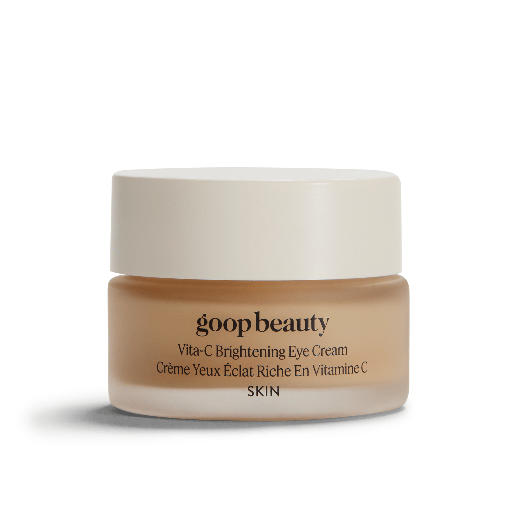 goop Beauty Vita-C Brightening Eye Cream illuminating eye cream with vitamin C, niacinamide, and caffeine for brighter, smoother under-eyes. Available at Exclusive Beauty Club.