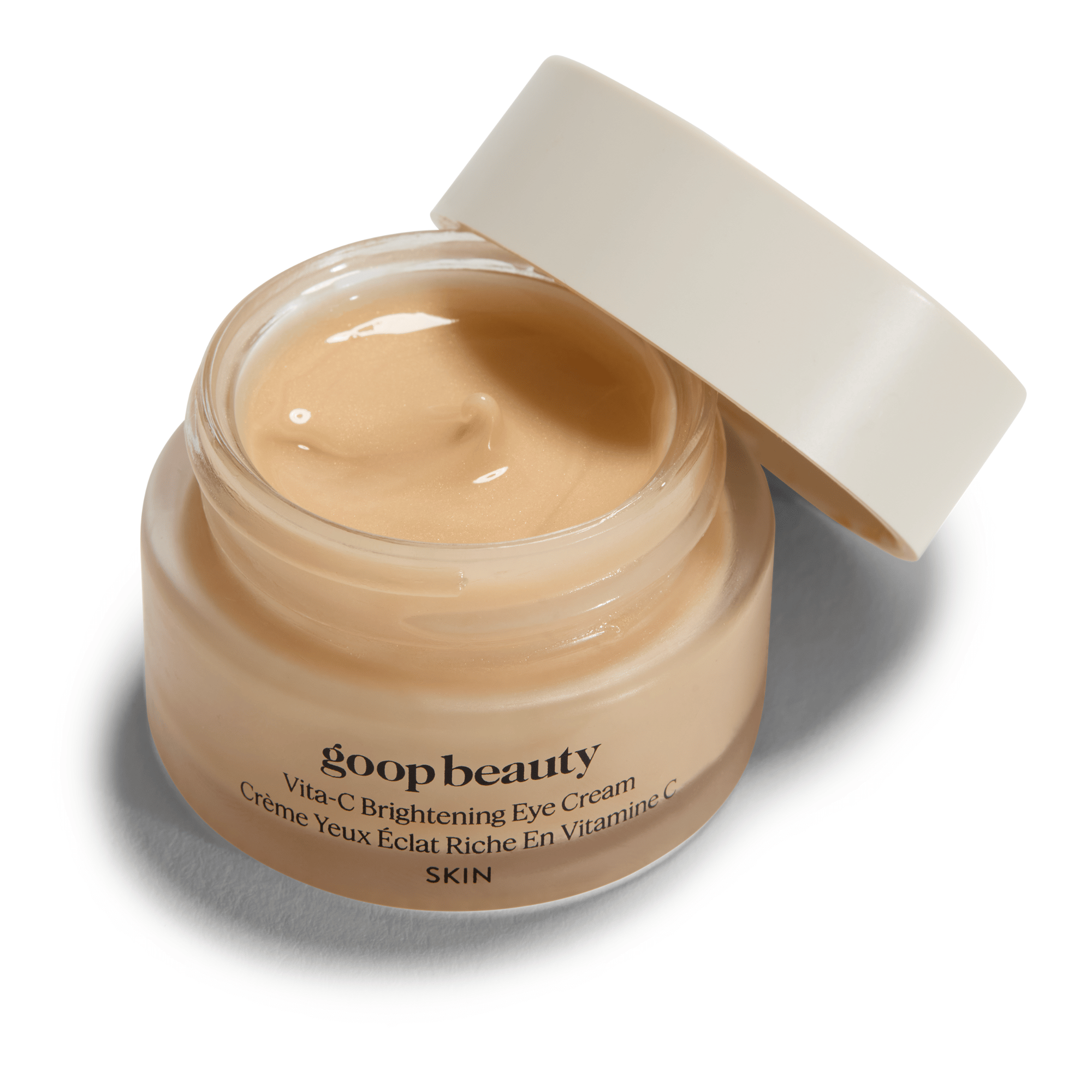 goop Beauty Vita-C Brightening Eye Cream illuminating eye cream with vitamin C, niacinamide, and caffeine for brighter, smoother under-eyes. Available at Exclusive Beauty Club.