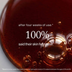 clinical-results: Rich body wash gel texture next to a stat showing 100 percent of users felt softer skin after four weeks