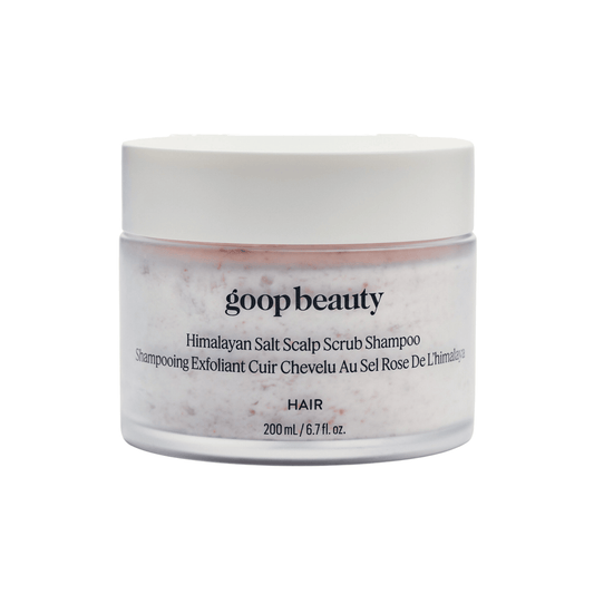 goop beauty Himalayan Salt Scalp Scrub Shampoo 200mL jar with white lid on light background
