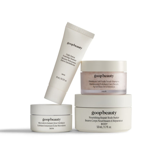 goop beauty Signature Ritual Collection cleanser exfoliator scalp scrub and body butter
