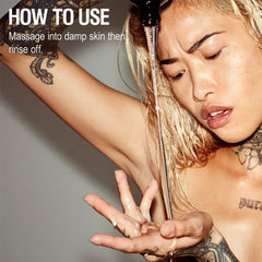 Person applying a skincare product with text on how to use it.