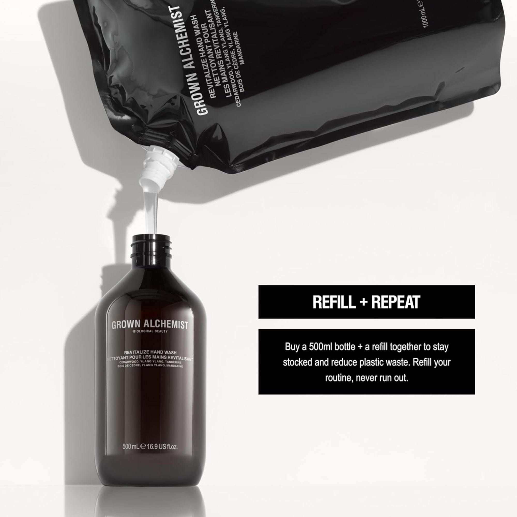 Grown Alchemist bottle and refill pouch on a white background