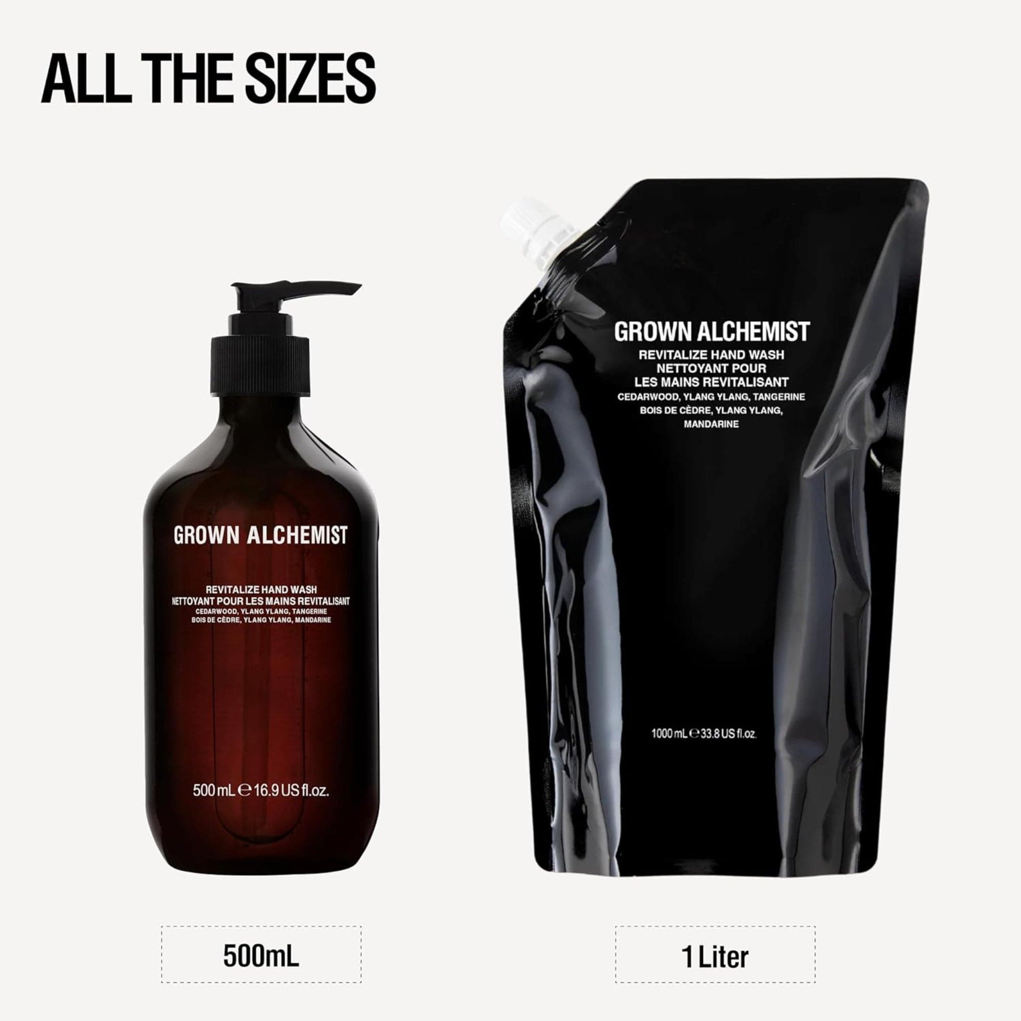 Grown Alchemist Revitalize Hand Wash plant-based formula with botanical ingredients sizes