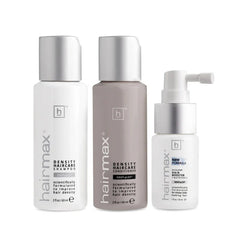 Hairmax Density Haircare set with shampoo conditioner and ACCELER8 hair booster on white background